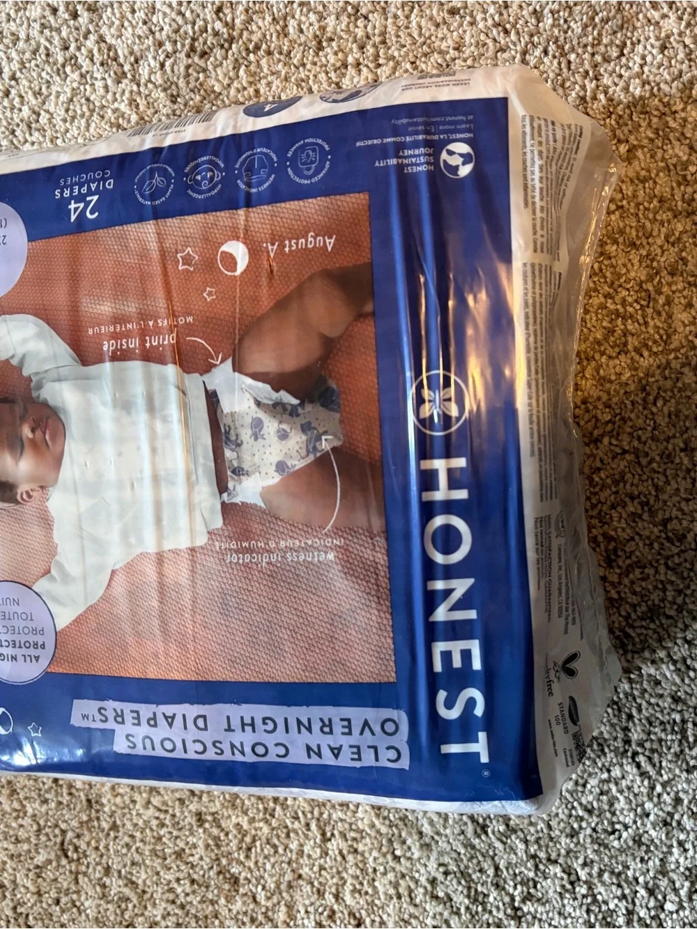 Honest brand overnight Baby Diaper Pack — White and Blue size 4